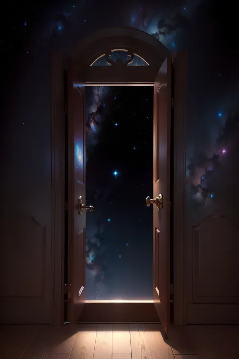 cosmic starry sky，a door