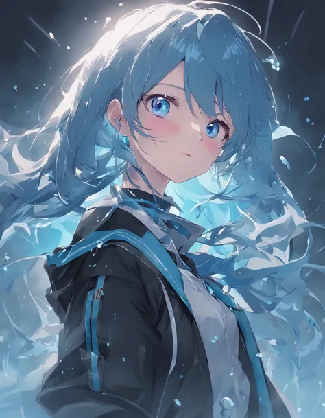 ((top-quality)), ((​masterpiece)), ((ultra-detailliert)), (extremely delicate and beautiful), girl with, 独奏, cold attitude,((Black jacket)),She is very(relax)with  the(Settled down)Looks,A dark-haired, depth of fields,evil smile,Bubble, under the water, Ai...