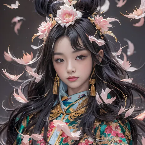 32k（tmasterpiece，k hd，hyper hd，32k）long flowing black hair，ponds，zydink， a color，  xuzhou people （silly girl）， （silk scarf）， com...