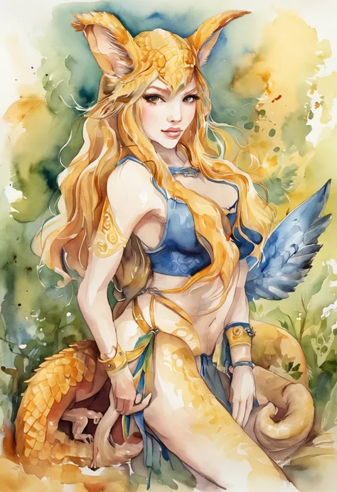 lizalia, dragon girl, yellow hair, yellow eyes, breasts visible, m/f, female on feral doggystyle mounting sex from behind, female penetrated feral penetrating, sex