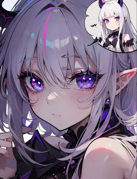 Creamy white hair，Deep purple pupils，A cute and seductive succubus girl