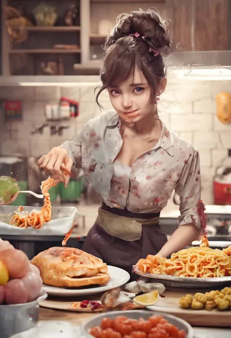 https://www.seaart.ai/explore/detail/cjfova94msb8f83ktjkg,1girl in, japanes, Cutie, Petite, slim, Perfect body, NAKED Apron, large full breasts, Perfect eyes, Messy bun hair, standing in a kitchen, Cooking, Food confusion on the wall, Food everywhere, Mess...