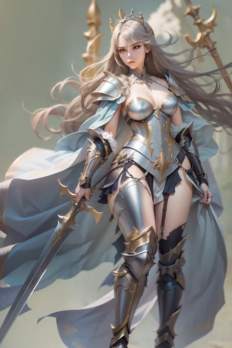 Female Character Two Swords Fantasy with lots of armor queen pose Action Background Costume Most Serious Real Two Swords