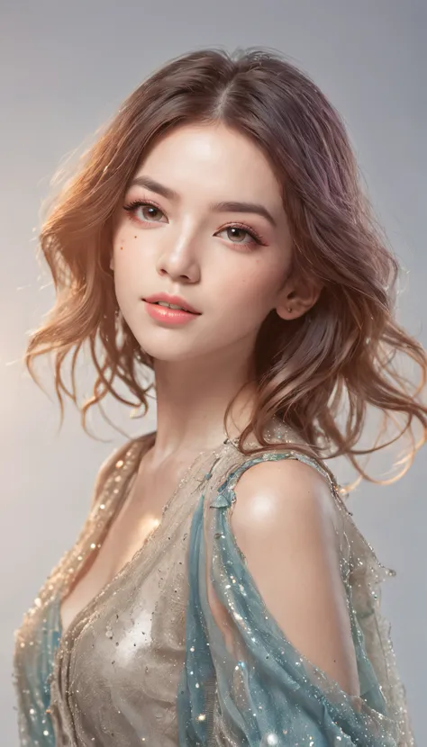 masterpiece), (best quality), (ultra detailed),(disheveled hair),(illustration),(dynamic angle), (1girl), (Fashionable clothing), standing,Fashion model,looking at viewer, (interview), (simple background),,beautifuldetailedeyes,delicate beautiful face,Floa...