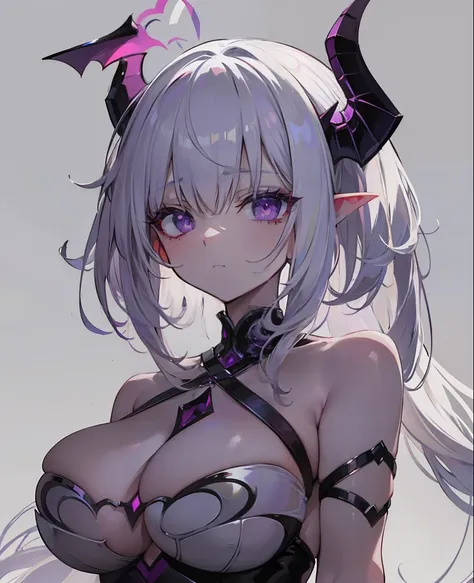 Creamy white hair，Deep purple pupils，A cute and seductive succubus girl