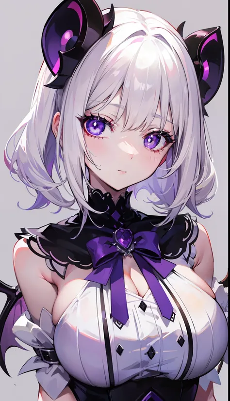 Creamy white hair，Deep purple pupils，A cute and seductive succubus girl