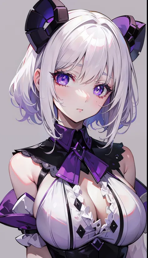 Creamy white hair，Deep purple pupils，A cute and seductive succubus girl