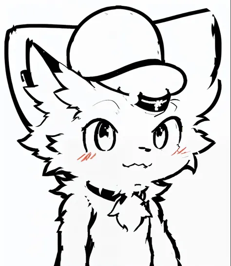 Draw cartoon characters with hats, Outlined!!!, Sketchy, ,Doodle, sketchy artstyle, hes wearing a hat, professional furry drawing, character with a hat, clean anime outlines, The fluffy little white wolf wears a small hat, Outlined, A stunned expression, S...