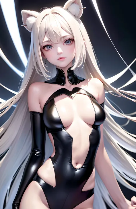 optimum，tmasterpiece，A high resolution，best qualtiy，hyper HD，super detailing，Award-Awarded，16k，独奏，（The upper part of the body），anatomy correct，Beautiful cyberpunk girl，cute  face，，Gradient Beige Hair，Hairline，（（Scarlet eyes）），long eyelasher，Hanging eye cor...