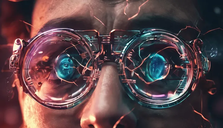 face of a time traveler with futuristic glasses