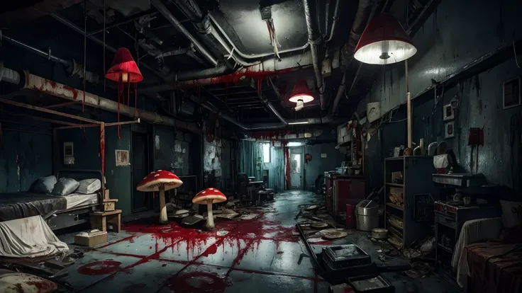 horror art，blood，Mushroom City in the hospital