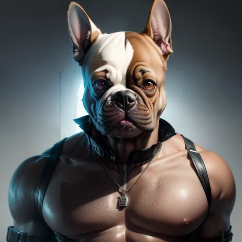 French Bulldog Grey, with half the head of the Terminator