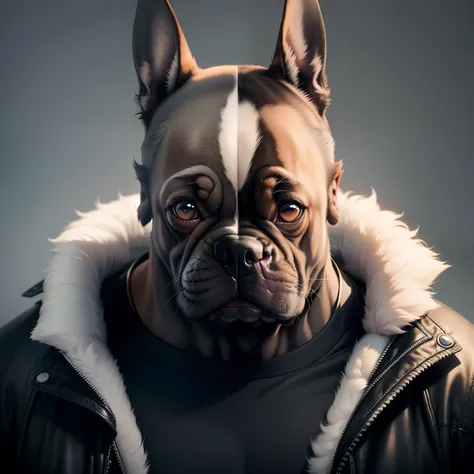 French Bulldog Grey, with half the head of the Terminator