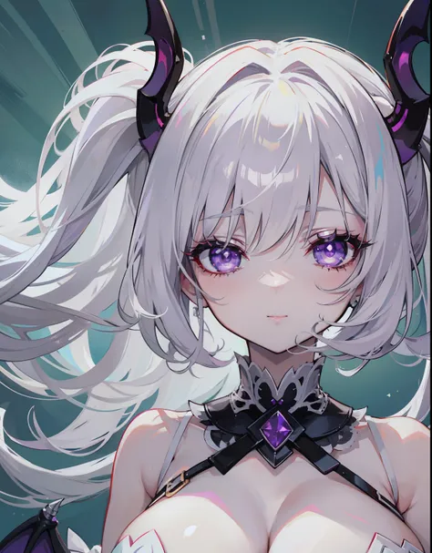 Creamy white hair，Deep purple pupils，A cute and seductive succubus girl