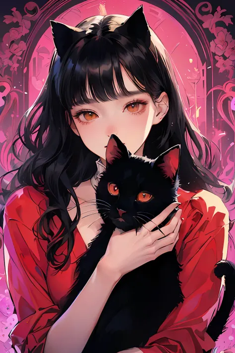 (masterpiece, top quality, best quality, official art, beautiful and aesthetic:1.2), (1girl, black haired, long haired, red dres...