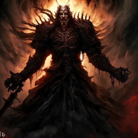 a painting of a demonic demon with a sword in his hand, arte conceitual digital diablo, arte conceitual diablo, Demon Lord, Senhor de Cinder, arte de fantasia sombria, arte de terror de fantasia sombria, arte de estilo fantasia escura, just art for dark me...