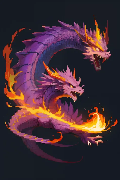 Purple dragon、Blowing Purple Fire、Pixel art、simple background