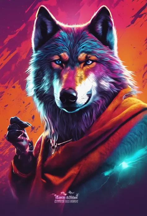 Create a logo with a half-wolf man realistically for a digital channel with vibrant, high-resolution colors