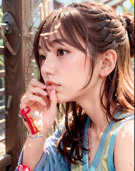 a close up of a woman with a black shirt on, chiho, girl cute-fine-face, 奈良美智, the face of a beautiful Japanese girl, side profile portrait, cute - fine - face, With bangs, lovely delicate face