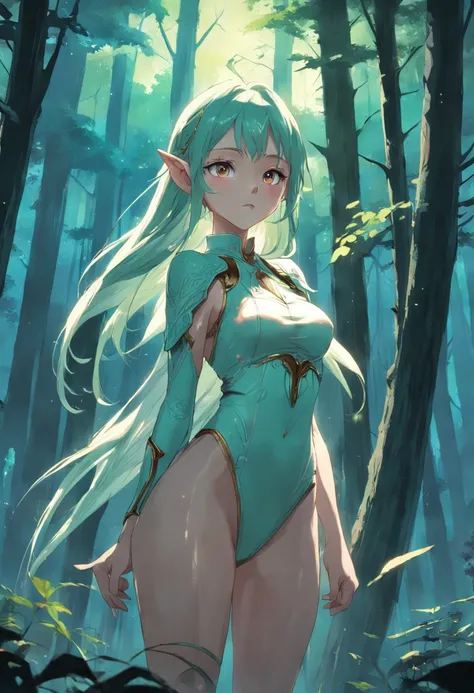 An Elf standing In a Forest,  Perfect Body, Perfect face, perfect eyes, detailed and intrincicated, HD