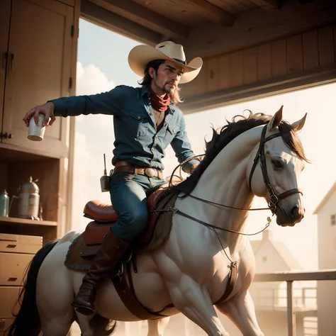 Cowboy ciborgue, riding a robot horse