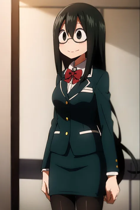 asui_tsuyu 1girl, solo, skirt suit, blazer, pencil skirt