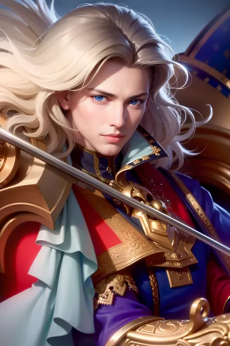 masculine male, masterpiece, ((perfect eyes)) best quality, (semirealism:1.9), beautiful lighting, (extremely detailed CG unity 4k fhd wallpaper), High Detail, Sharp focus, dramatic outdoors, 1 boy ,19 years old, blue eyes, smile, royal matador.