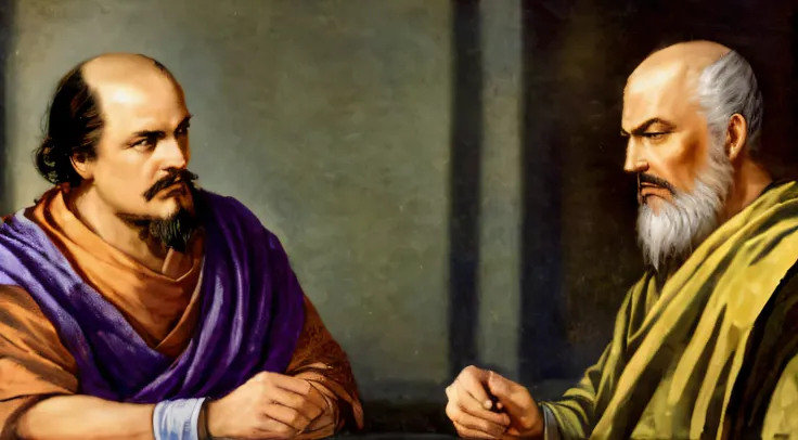 Socrates debating with Plato