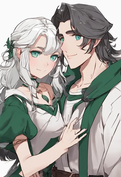 slytherin couple white hair blue eyes anime style young couple looking cartoon