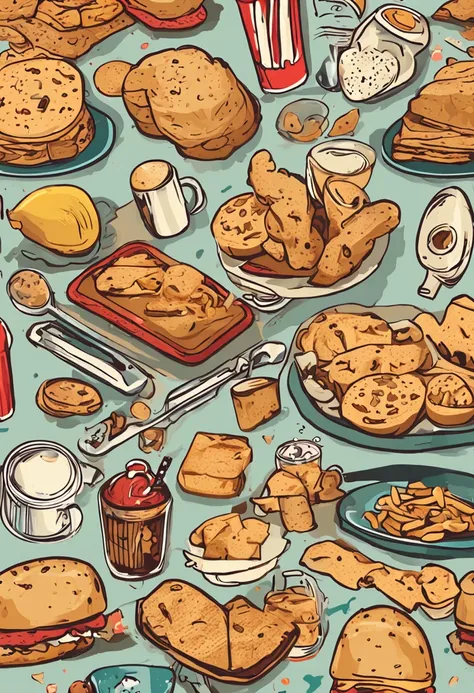 Create a cover image in the style of a criminal investigation board, but with a unique and fun touch: os "suspeitos" are food! Imagine a wall frame with several photos of famous and well-known foods, como uma cenoura, a loaf of bread, um ovo, uma fatia de ...