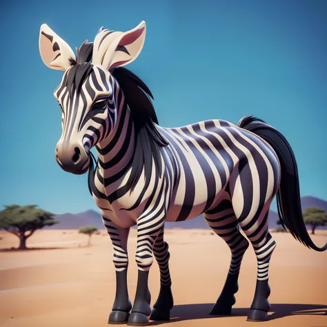 Filhote de zebra estilo Disney, 3D, na savana africana