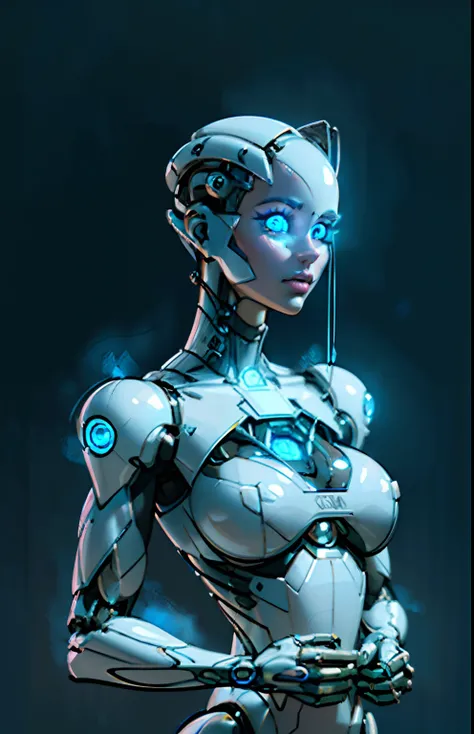 complex 3d render ultra detailed of a beautiful porcelain profile woman android face, cyborg, robotic parts, 150 mm, beautiful studio soft light, rim light, vibrant details, luxurious cyberpunk, lace, ((glowing blue eyes:1.5)), hyperrealistic, anatomical, ...