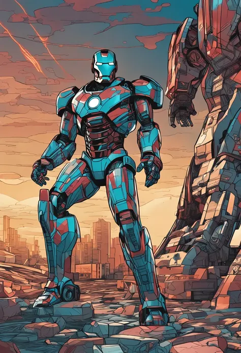 create an iron man in tons of blue and whithe