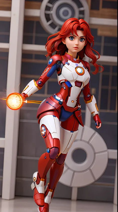 master part, best quality, intrincado, alta qualidade, Realistic, 1girl, Estilo Ironman, Nice iron girl, cabelos pretos, rabo de cavalo alto, diafragma, sexy, Nova Iorque, dynamic pose, Dynamic angle, belos olhos detalhados, Luminous arc reactor in the che...