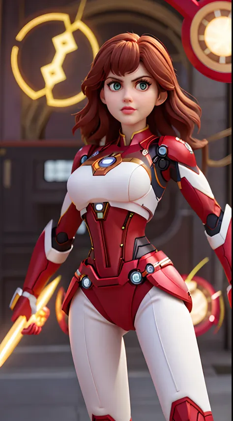 master part, best quality, intrincado, alta qualidade, Realistic, 1girl, Alexandra Daddario, Estilo Ironman, Nice iron girl, cabelos pretos, rabo de cavalo alto, diafragma, sexy, Nova Iorque, dynamic pose, Dynamic angle, belos olhos detalhados, Luminous ar...