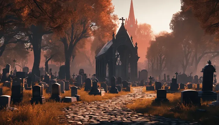 there is a cemetery with a lot of tombstones in the background, alexey egorov, by Eglon van der Neer, bussiere rutkowski andreas rocha, eerie nostalgic concept art, background artwork, by Otakar Kubín, martin raphael lacoste, graveyard landscape, graveyard...