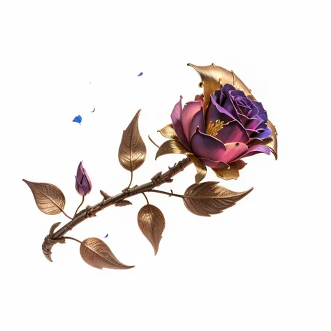 (metalic+dourado:1.2, rosa roxa e azul, textura digital brilhante, efeito realista, 3D, Pink well detailed beautiful petals)