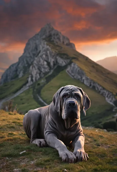 neapolitan mastiff under a mountain in italy