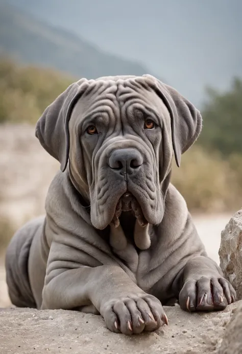 neapolitan mastiff under a mountain in italy