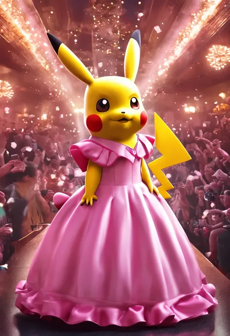 pikachu in a pink ball gown