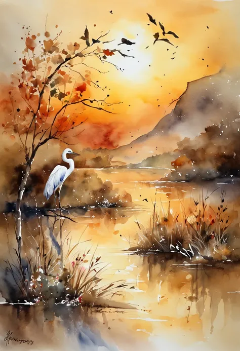 Anqa, large mysterious or fabulous female bird, seen during brilliant sunsets, Masterpiece, best quality