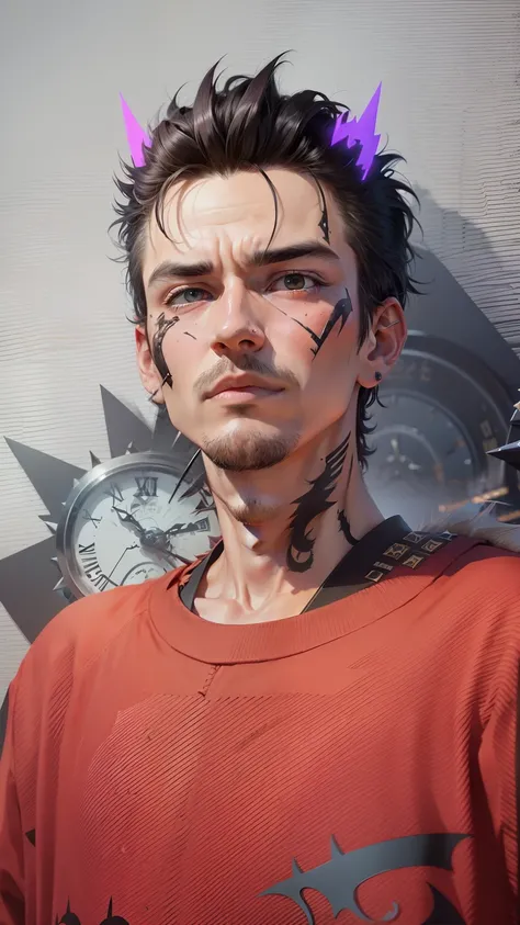 a close up of a person with a clock in the background, twitter pfp, spiky hair, messy hairstyle, haggard, clock, eng kilian, kilin eng, eboy, emote, darkness taxidermetroid, face icon, blcak hair, fess, eye bags, clockface, spikey hair, full face, without ...