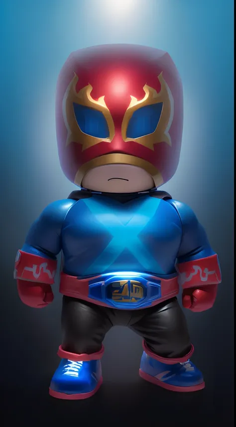 Un primer plano de una figura de juguete de un luchador, Modelo 3D de una mascota japonesa, lucha libre, Octane representation, demon boxing hero, Personaje de videojuegos, Avatar de la parte superior del cuerpo, luchador, Personaje de videojuego, La Pante...