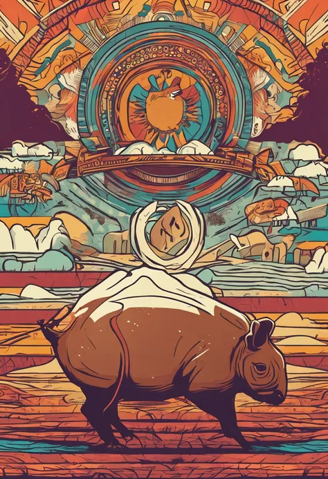 uma logo marca de uma capivara usando coroa de rei com uma roda gigante ao fundo