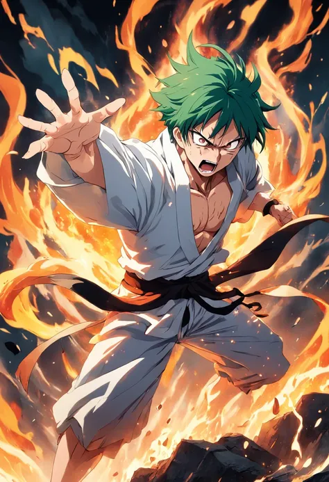 Design a gripping poster featuring Nelliel Tu Odelschwanck from "Bleach" in a fit of rage. Capture the essence of his burning determination and unyielding spirit as he unleashes his wrath upon his enemies. Keep it short, bold, and intense to convey the raw...