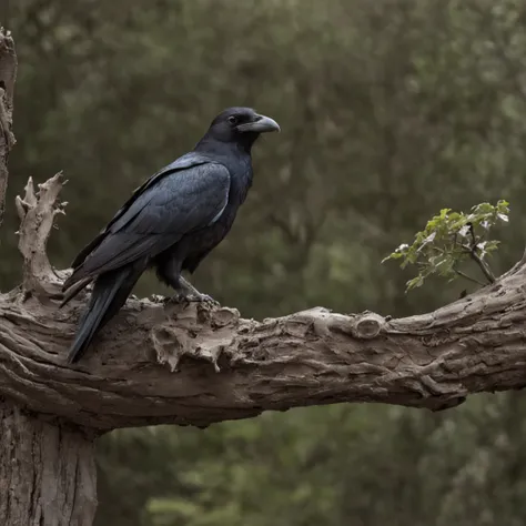 Two crows in a dead tree, Una sombra con forma de caminante, noche estrellada, Niebla espesa en el suelo, Luz azul en el horizonte, Motor Unreal 5, Kinematic, low angle photography, desenfoque de movimiento, profundidad de campo, polvo, Adoquines y sucieda...