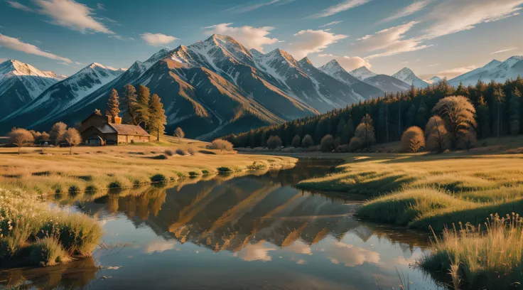 "Create a mesmerizing oil painting of a serene landscape with soft colors, capturing a beautiful atmosphere. Let the artistry of AI landscape genius shine through in this stunning wallpaper."