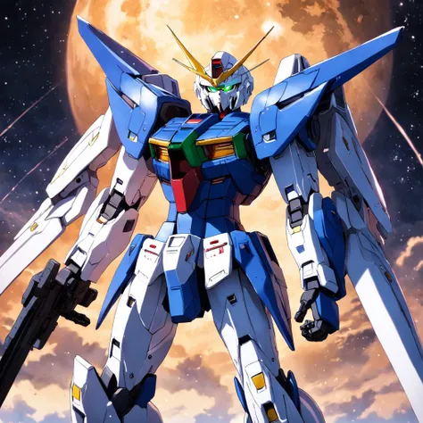 best quality, Hi-res,  Gundam zero, masterpiece, under the moon