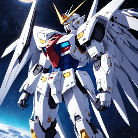 best quality, Hi-res,  Gundam zero, masterpiece, under the moon