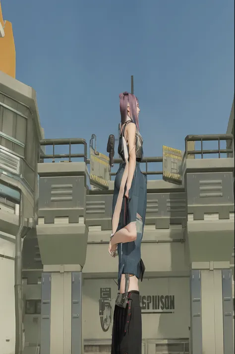 there is a woman standing in front of a building talking on a cell phone, badass pose, casual pose, mechanic punk outfit, style game square enix, female character, in-game, in - game, in game, e-girl, e - girl, trending at cgstation, inspired by Jang Seung...